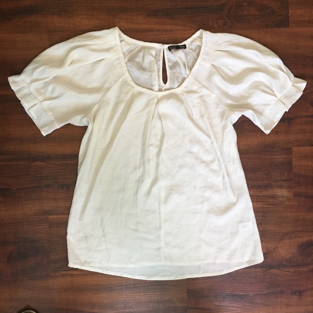 Express Women’s White Puff Sleeve Keyhole Blouse